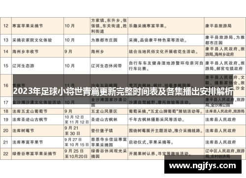 2023年足球小将世青篇更新完整时间表及各集播出安排解析